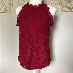 Red Lace Sleeveless Blouse